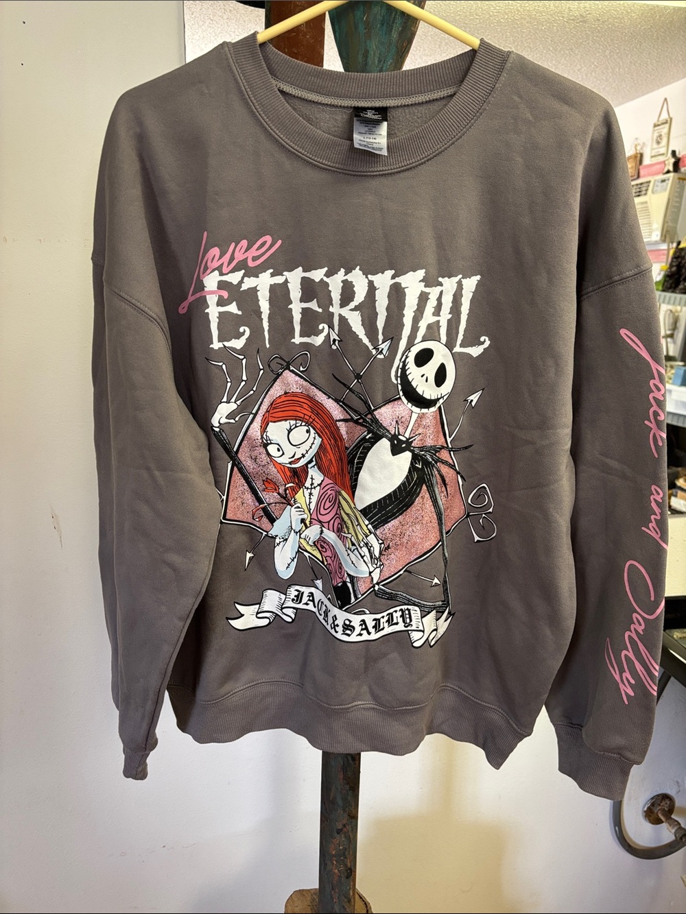 Disney Gray Crewneck Sweatshirt with Pink & White 'Eternal' Graphic